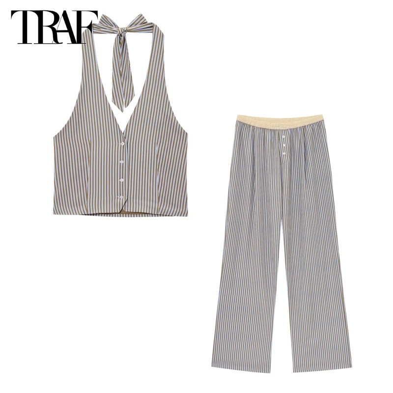 TRAF Striped Halter Crop Top Female Sexy Backless Tops Woman 2025 Waistcoat Holiday Outfits Women Vest Sets Beach Short Tops
TRAF Striped Halter Crop Top Female Sexy Backless Tops Woman 2025 Waistcoat Holiday Outfits Women Vest Sets Beach Short Tops