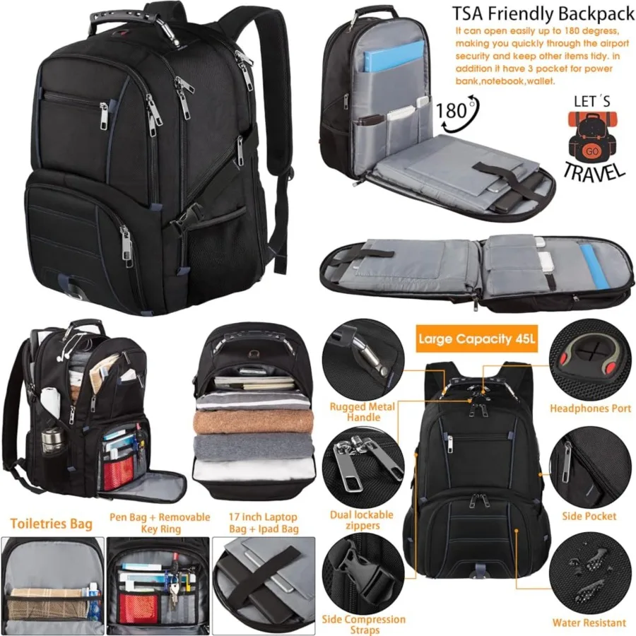 Extra Large 50L Travel Laptop Backpack, Computer bag Backbag, TSA Friendly Durable Big RFID Heavy Duty Business Tech Backpack F
Extra Large 50L Travel Laptop Backpack, Computer bag Backbag, TSA Friendly Durable Big RFID Heavy Duty Business Tech Backpack F