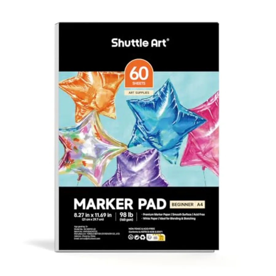 Marker Pad, 11.69"x8.27" Portable A4 Sketchbook, 60 Sheets Drawing Paper, 98LB/160GSM Smooth Surface Bleedproof Art Paper, Glue
Marker Pad, 11.69"x8.27" Portable A4 Sketchbook, 60 Sheets Drawing Paper, 98LB/160GSM Smooth Surface Bleedproof Art Paper, Glue