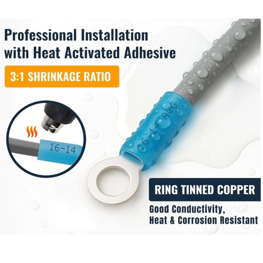 250 Heat Shrink Ring Terminal Kit 2210AWG Wire Connectors with Heat Shrink Insulation for Secure Electrical and Marine Repairs
250 Heat Shrink Ring Terminal Kit 2210AWG Wire Connectors with Heat Shrink Insulation for Secure Electrical and Marine Repairs