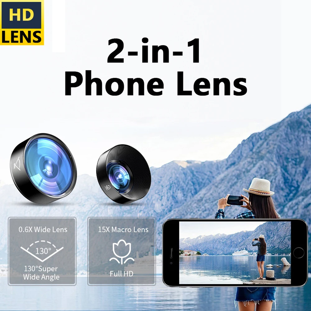 2 IN 1 Lens Mobile Phone Lens Kit HD Camera 4k Professional Super Wide Angle Macro Universal for Samsung iPhone HUAWEI Xiaomi
2 IN 1 Lens Mobile Phone Lens Kit HD Camera 4k Professional Super Wide Angle Macro Universal for Samsung iPhone HUAWEI Xiaomi