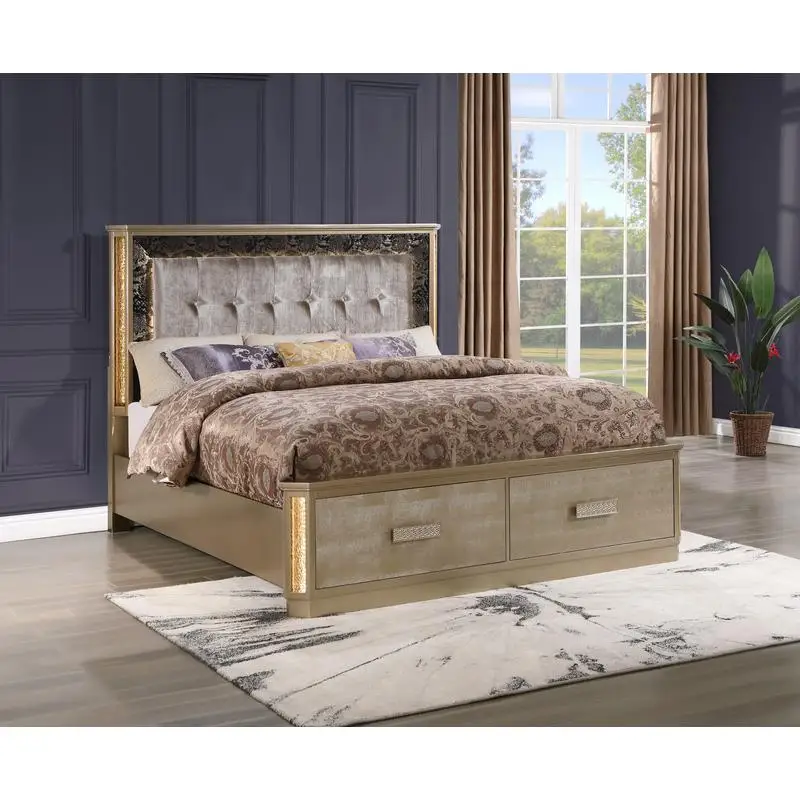 Modern Style Queen Bed, Wood Construction, Gold Finish, NJ Inventory
Modern Style Queen Bed, Wood Construction, Gold Finish, NJ Inventory