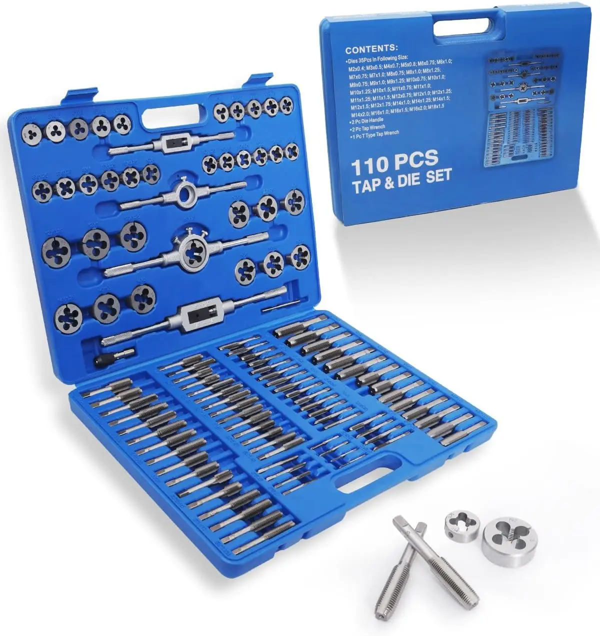 110PCS Tap and Die Set, Metric Thread Chaser Kit for Cutting External & Internal Threads, M3-M16 with Storage Case
110PCS Tap and Die Set, Metric Thread Chaser Kit for Cutting External & Internal Threads, M3-M16 with Storage Case