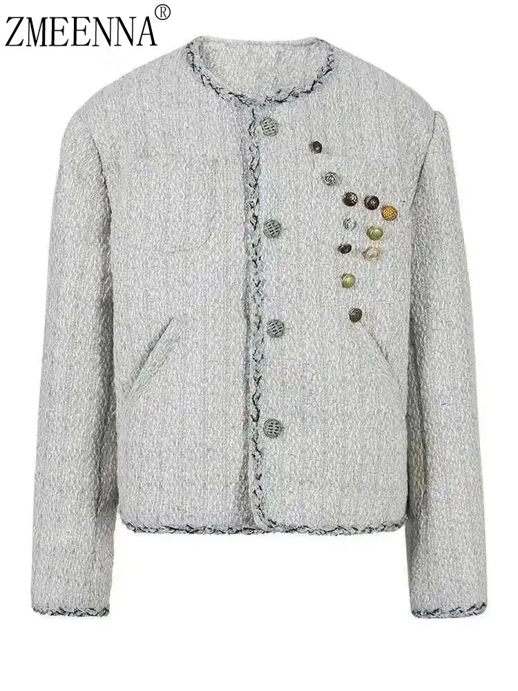 ZMEENNA Women's Stylish Tweed Jacket Gray Embellished With Buttons Round Neck Long Sleeve Casual Elegant Chic Blazer ZM3297
ZMEENNA Women's Stylish Tweed Jacket Gray Embellished With Buttons Round Neck Long Sleeve Casual Elegant Chic Blazer ZM3297