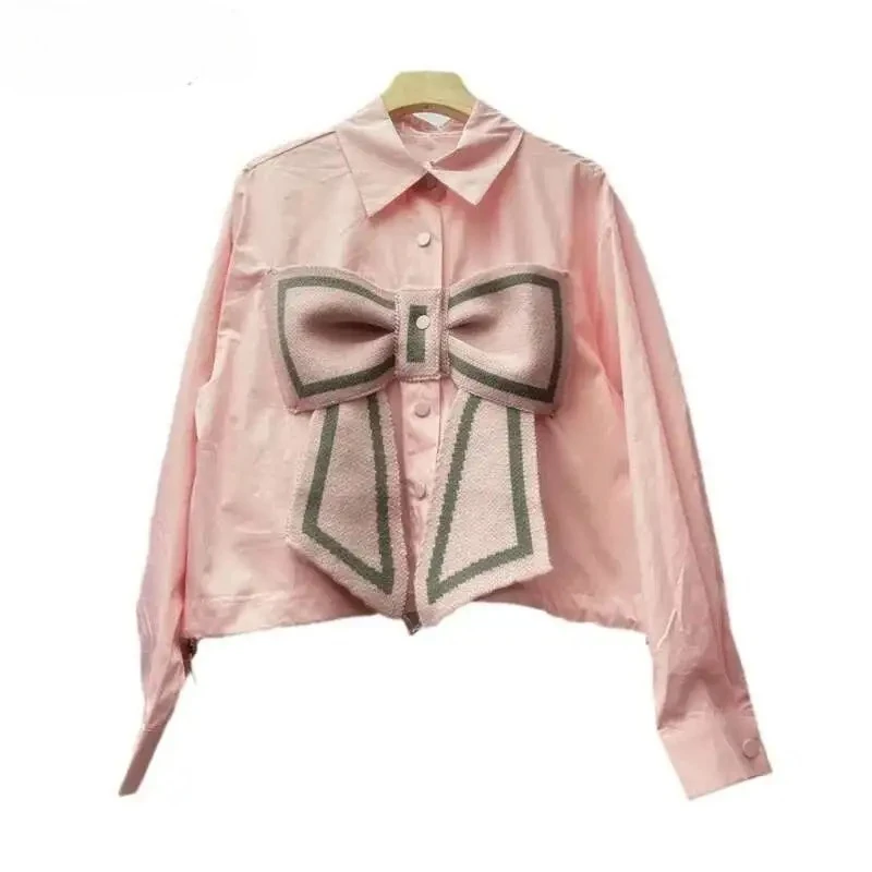Women's Shirt Loose Patchwork Knitted Bow Single Breasted Solid Color Short Casual Blouse Summer 2025 New Fashion
Women's Shirt Loose Patchwork Knitted Bow Single Breasted Solid Color Short Casual Blouse Summer 2025 New Fashion