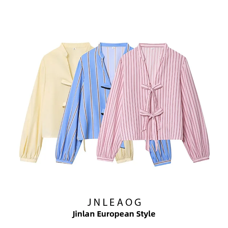 Women's Long Sleeve Striped Shirts JNLEAOG Autumn New Style Bow Tie Silk Twill Blouse Loose Fit Bubble Sleeve Polyester Fiber
Women's Long Sleeve Striped Shirts JNLEAOG Autumn New Style Bow Tie Silk Twill Blouse Loose Fit Bubble Sleeve Polyester Fiber