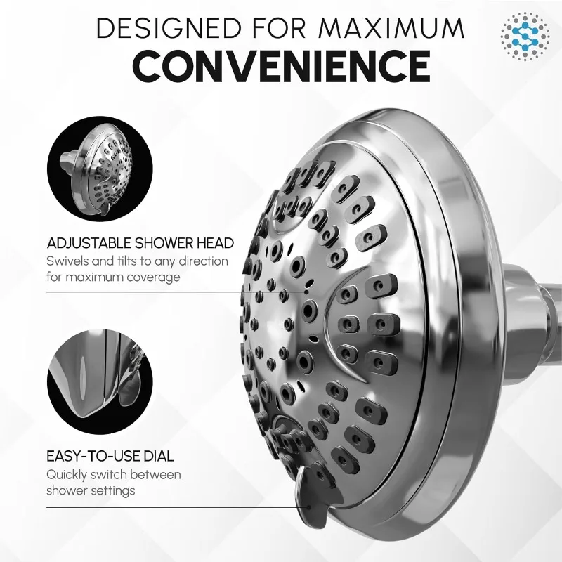 Luxury Spa Series Shower Head, 6 Spray Setting, 4.5 Inch Adjustable High Pressure Shower Head Fixture for Hard Water
Luxury Spa Series Shower Head, 6 Spray Setting, 4.5 Inch Adjustable High Pressure Shower Head Fixture for Hard Water