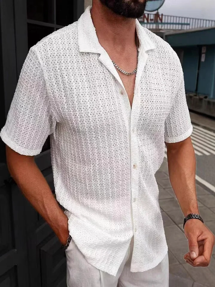 Casual Hollow out irt ort Sve Cuba Collar Slim Fit Youth Summer Faion Color Mens Casual irt Breathable
Casual Hollow out irt ort Sve Cuba Collar Slim Fit Youth Summer Faion Color Mens Casual irt Breathable