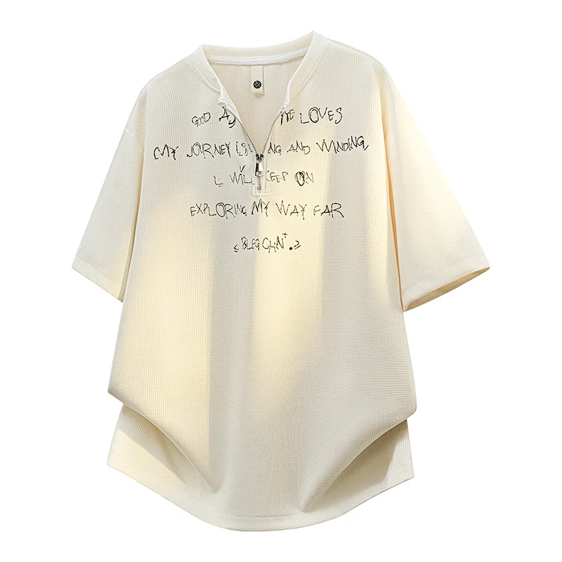 Men's Waffle Knit Half Zip VNeck Rock Style Handwritten Slogan Print Loose Fit Short Sleeve TShirt Retro Y2K Casual Street Style
Men's Waffle Knit Half Zip VNeck Rock Style Handwritten Slogan Print Loose Fit Short Sleeve TShirt Retro Y2K Casual Street Style