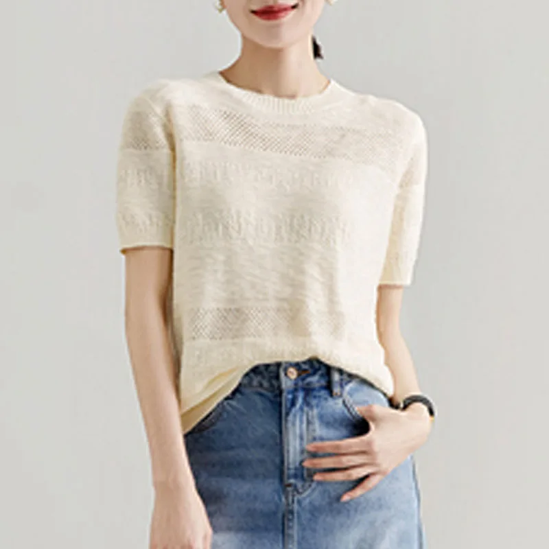Knitted Sweater Women Pullovers New Short Sleeve Women Clothing Elegant Hollow Out O-Neck Knit Sweater Pullover Women Tops Q2469
Knitted Sweater Women Pullovers New Short Sleeve Women Clothing Elegant Hollow Out O-Neck Knit Sweater Pullover Women Tops Q2469