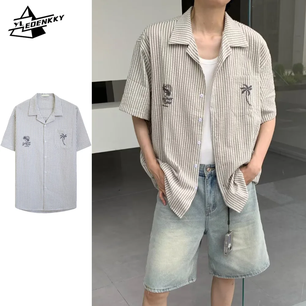 Summer Half-sleeve Shirt Men Women Embroidered Striped Lapel Casual Shirt American Vintage Versatile Loose T-shirt Couple Unisex
Summer Half-sleeve Shirt Men Women Embroidered Striped Lapel Casual Shirt American Vintage Versatile Loose T-shirt Couple Unisex