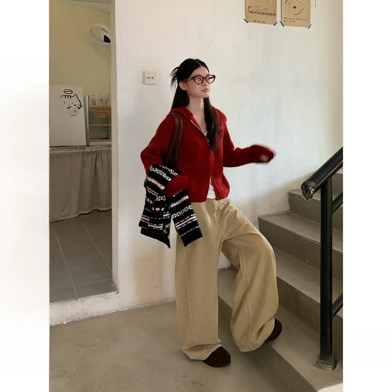 Red Hoodie Sweater Khaki Casual Pants Women's Korean Style Loose Fit Knitted Cardigan Long Sleeve Zipper Closure Color
Red Hoodie Sweater Khaki Casual Pants Women's Korean Style Loose Fit Knitted Cardigan Long Sleeve Zipper Closure Color