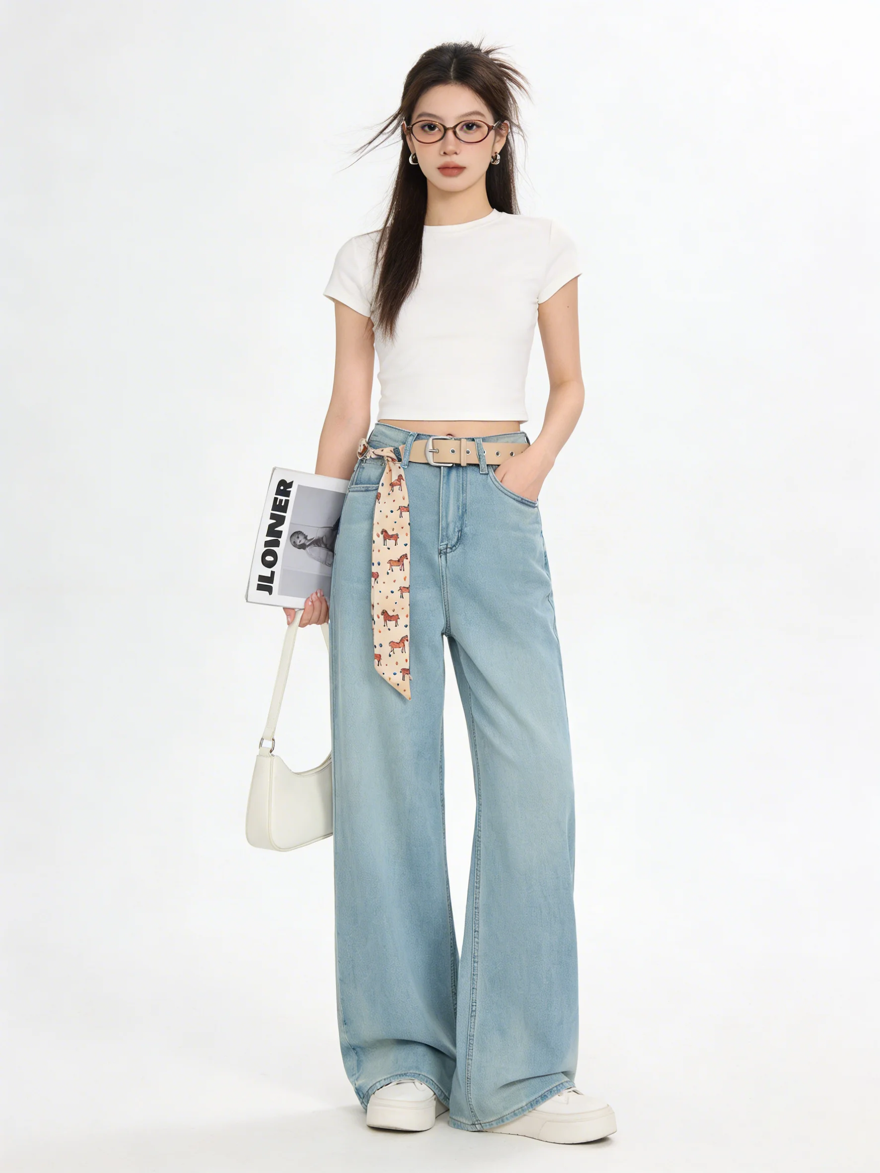 Vintage Washed Denim Wide Leg Pants Belted Scarf Waist Loose Slimming Summer Long Trousers Ageless Korean Style High Waist
Vintage Washed Denim Wide Leg Pants Belted Scarf Waist Loose Slimming Summer Long Trousers Ageless Korean Style High Waist