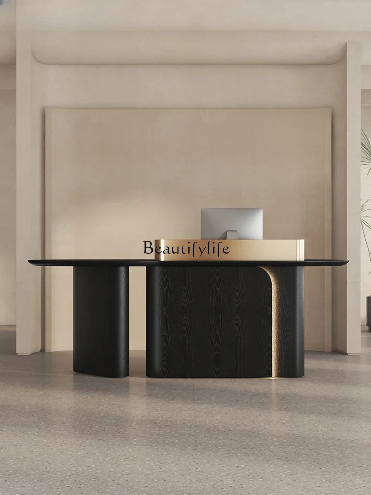 Beauty salon reception company front desk black light luxury cash register bar
Beauty salon reception company front desk black light luxury cash register bar