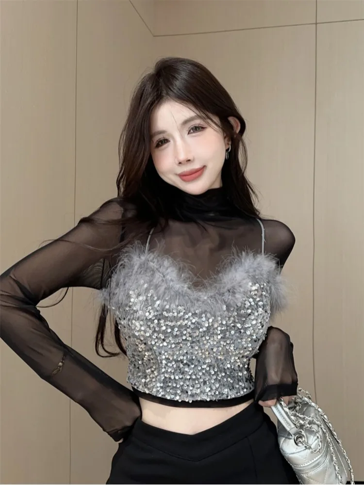 Sexy Black Sequin Crop Top Women's Sleeveless Vest High Waist Slim Fit Layering Short Plush Patchwork Trendy Autumn Clothes
Sexy Black Sequin Crop Top Women's Sleeveless Vest High Waist Slim Fit Layering Short Plush Patchwork Trendy Autumn Clothes