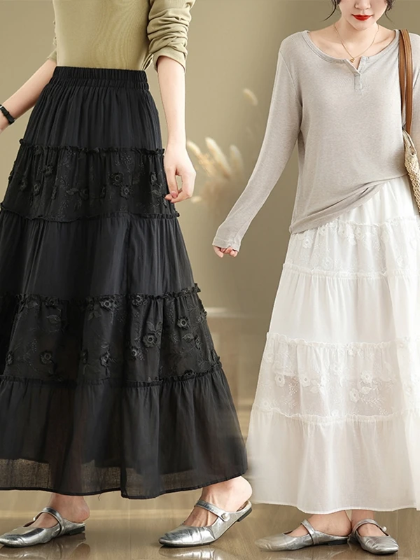 White Embroidered A-Line Midi Skirt Women's Spring Summer Elastic High Waist Slimming Drapey f-length Cake Skirt
White Embroidered A-Line Midi Skirt Women's Spring Summer Elastic High Waist Slimming Drapey f-length Cake Skirt