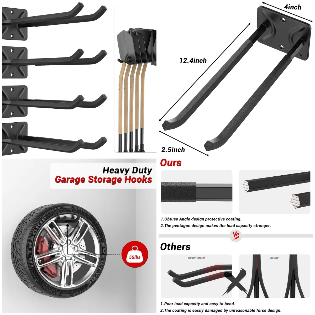 Heavy Duty Garage Storage Hooks, 12.4' Wall Mount Racks for Tools, Tires, Ladders - 4 Pack
Heavy Duty Garage Storage Hooks, 12.4' Wall Mount Racks for Tools, Tires, Ladders - 4 Pack