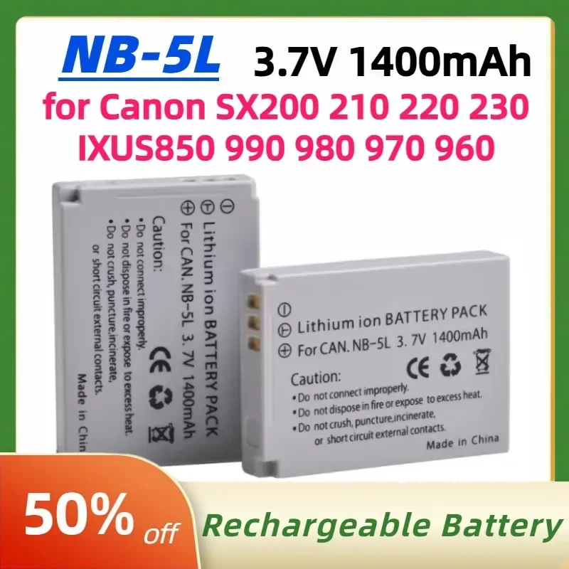NB-5L NB 5L NB5L Digital Battery 3.7V 1400mAh for Canon Powershot S100 SX200 SX210 IS SX230 HS SD790 SD850 SD890
NB-5L NB 5L NB5L Digital Battery 3.7V 1400mAh for Canon Powershot S100 SX200 SX210 IS SX230 HS SD790 SD850 SD890