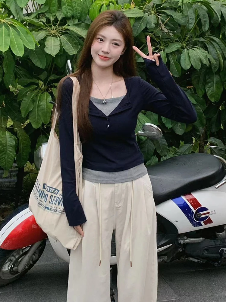 Сладко-острый женский топ-футболка с длинным рукавом, весна-осень 2026, новый дизайн, модный крой, облегающий, с открытыми плечами
Сладко-острый женский топ-футболка с длинным рукавом, весна-осень 2026, новый дизайн, модный крой, облегающий, с открытыми плечами