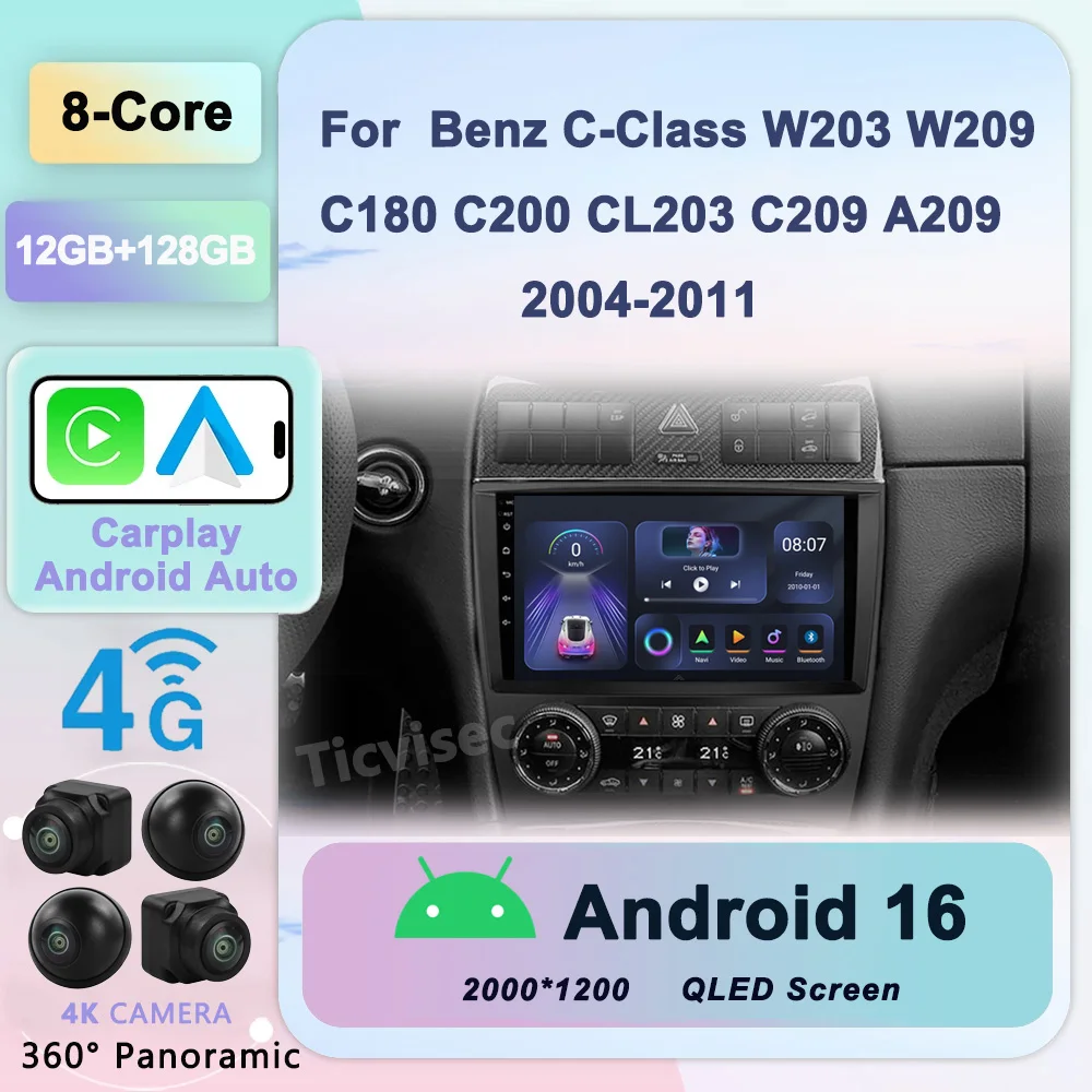 Android 16 For Mercedes Benz C-Class C Class W203 W209 C180 C200 CL203 C209 A209 2004-2011 Android Auto Radio Carplay Multimedia
Android 16 For Mercedes Benz C-Class C Class W203 W209 C180 C200 CL203 C209 A209 2004-2011 Android Auto Radio Carplay Multimedia