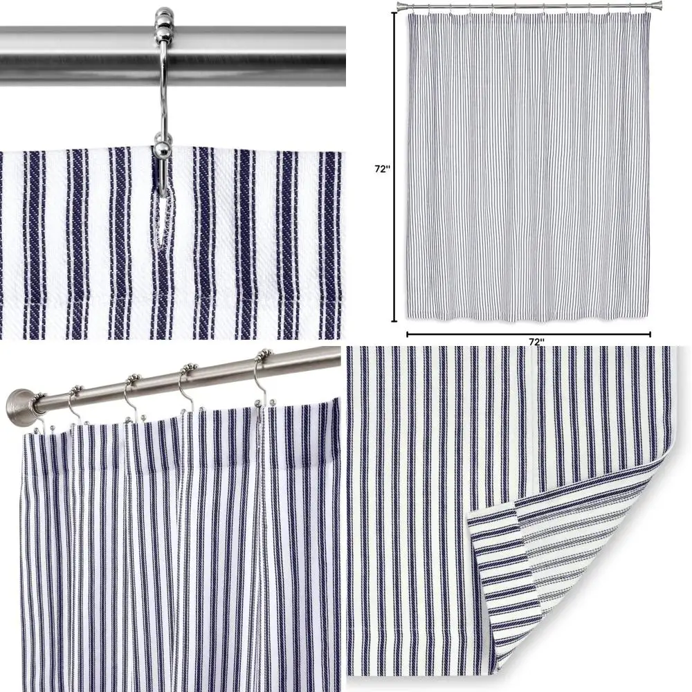 72 Navy Blue & White Striped Cotton Shower Curtain
72 Navy Blue & White Striped Cotton Shower Curtain
