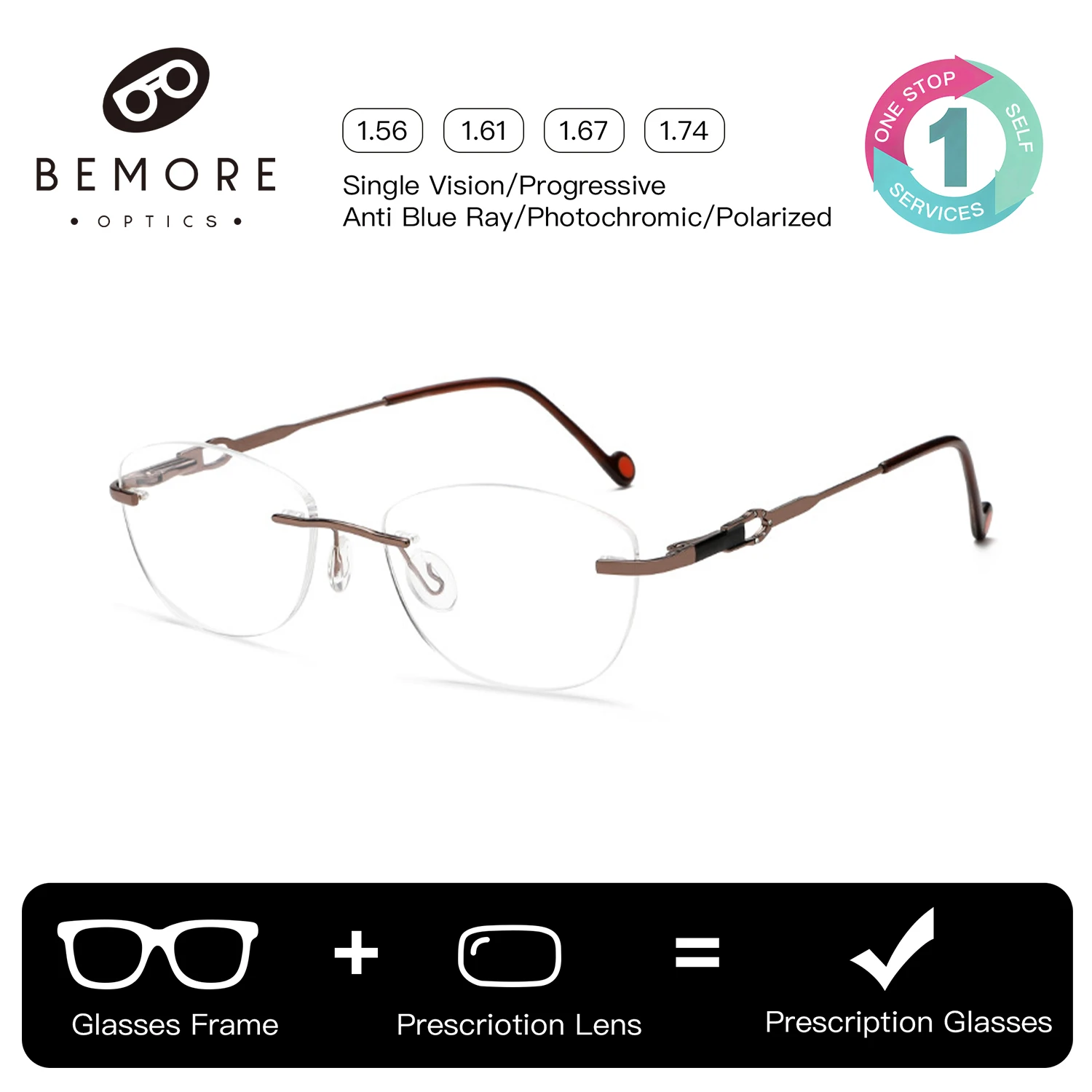 BEMORE Women Rimless Alloy Eyeglasses Prescription Optical Photochromic Anti Blue Light Reading Magnifying Glasses
BEMORE Women Rimless Alloy Eyeglasses Prescription Optical Photochromic Anti Blue Light Reading Magnifying Glasses