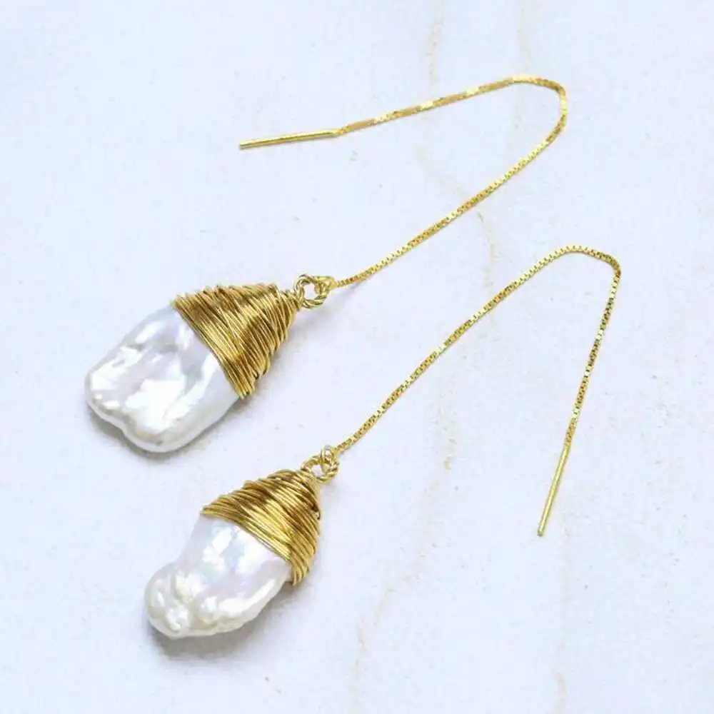 White Baroque Freshwater Pearl Pearl Earrings 18K Ear line Hook Freshwater Party Women Christmas Gift Fashion
White Baroque Freshwater Pearl Pearl Earrings 18K Ear line Hook Freshwater Party Women Christmas Gift Fashion