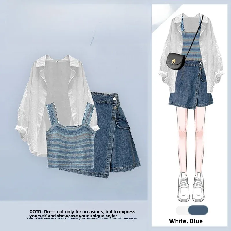Korean Style Summer Three-Piece Set Women's College Fashion Shirt Design Sense Slimming Pants Skirt Ensemble Korean Style
Korean Style Summer Three-Piece Set Women's College Fashion Shirt Design Sense Slimming Pants Skirt Ensemble Korean Style