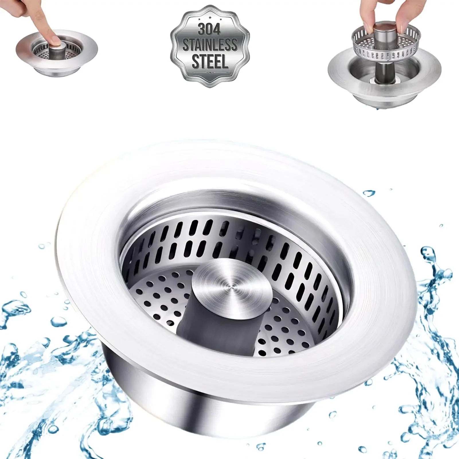 3-in-1 Sink Strainer 304 Stainless Steel - Upgraded Stopper, Fast Drain Odor Filter, US Fit
3-in-1 Sink Strainer 304 Stainless Steel - Upgraded Stopper, Fast Drain Odor Filter, US Fit
