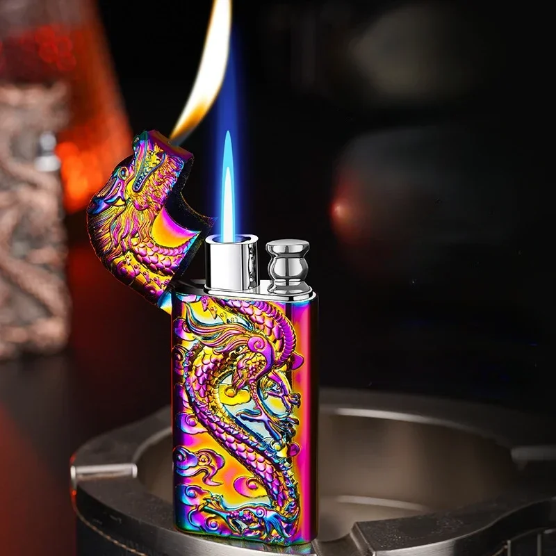 New Double Fire Direct Charge Windproof Blue Flame Conversion Open Fire Inflatable Lighter Metal 3D Relief Dragon Men's Lighter
New Double Fire Direct Charge Windproof Blue Flame Conversion Open Fire Inflatable Lighter Metal 3D Relief Dragon Men's Lighter