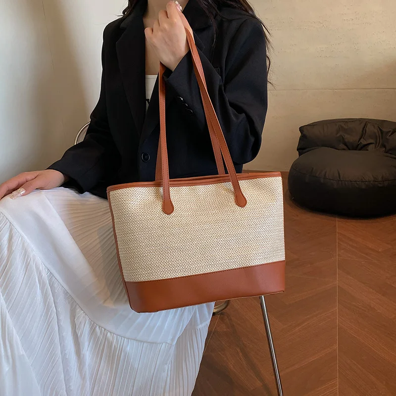 Женская тканая сумка на плечо в стиле пэчворк из искусственной кожи, дорожная сумка ручной работы, большая вместительная модная сумка для подмышек, женская дорожная сумка