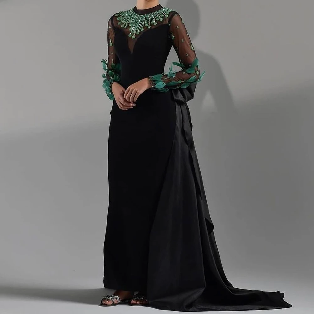 Formal Crystal Feathers Off the Shoulder Jersey Evening Dress Fashion Straight Floor Length Crew neck Long Sleeves Party Dress
Formal Crystal Feathers Off the Shoulder Jersey Evening Dress Fashion Straight Floor Length Crew neck Long Sleeves Party Dress