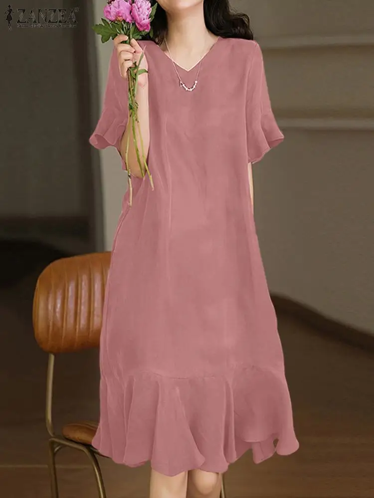 ZANZEA Ruffled Hem Women Knee-length Dress Casual Loose 2024 Fashion Solid Holiday Sundress Half Sleeve V Neck Robes Vestidos
ZANZEA Ruffled Hem Women Knee-length Dress Casual Loose 2024 Fashion Solid Holiday Sundress Half Sleeve V Neck Robes Vestidos