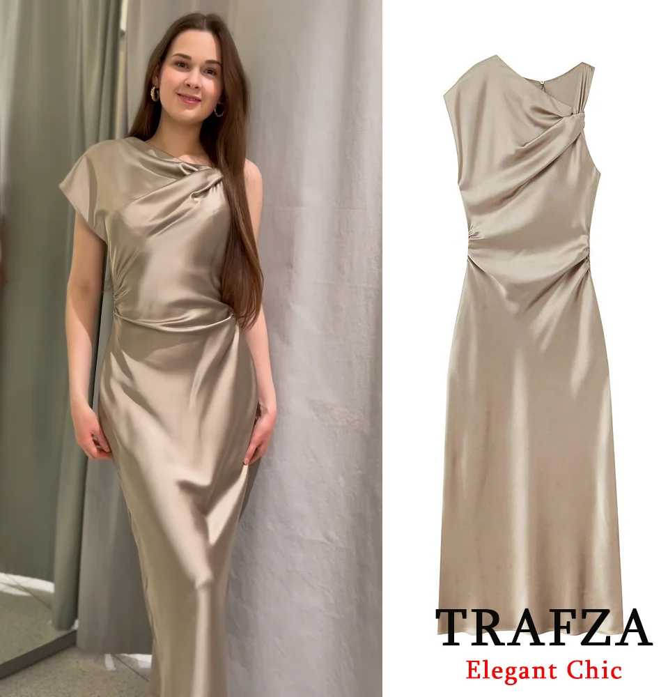 TRAFZA Women Elegant Satin Slim Dress Khaki Long Dress 2025 New Spring Summer Fashion Dating Dinner Romantic Dress
TRAFZA Women Elegant Satin Slim Dress Khaki Long Dress 2025 New Spring Summer Fashion Dating Dinner Romantic Dress