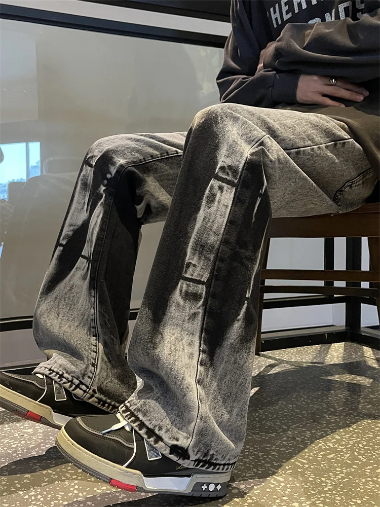 Washed out American Tie Dye Black Grey Men's Street Style Retro Personalized Design Hip Hop Flared Jeans Casual Loose Fit
Washed out American Tie Dye Black Grey Men's Street Style Retro Personalized Design Hip Hop Flared Jeans Casual Loose Fit