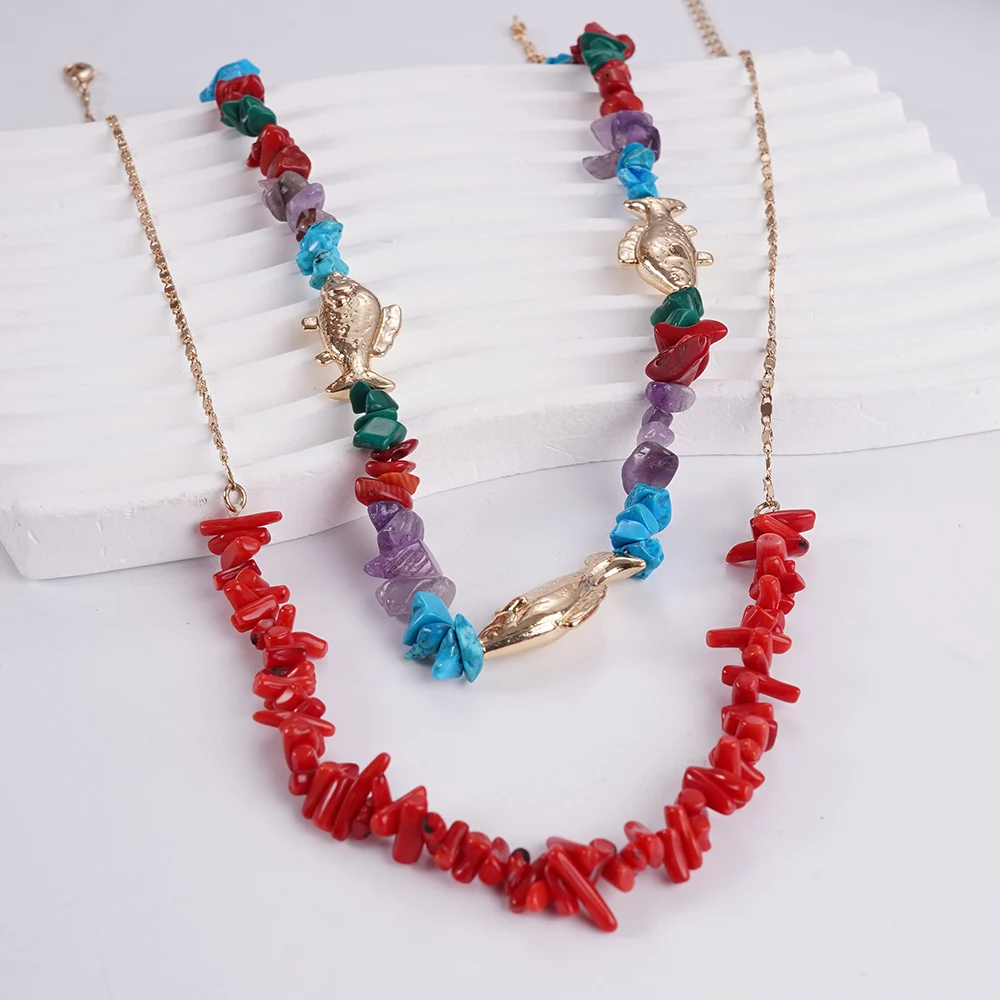 Irregular Colored Stone Fish Necklace Paired With Coral Necklace 2025 New Jewelry Bohemian Style Accessories For Women
Irregular Colored Stone Fish Necklace Paired With Coral Necklace 2025 New Jewelry Bohemian Style Accessories For Women