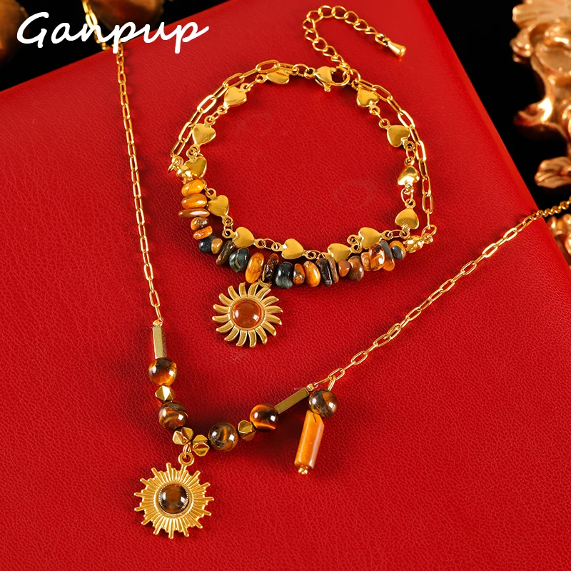 GANPUP 316L Stainless Steel Vintage Brown Stone Necklace Bracelet Set for Women Statement Metal Texture Waterproof Jewelry Gift
GANPUP 316L Stainless Steel Vintage Brown Stone Necklace Bracelet Set for Women Statement Metal Texture Waterproof Jewelry Gift
