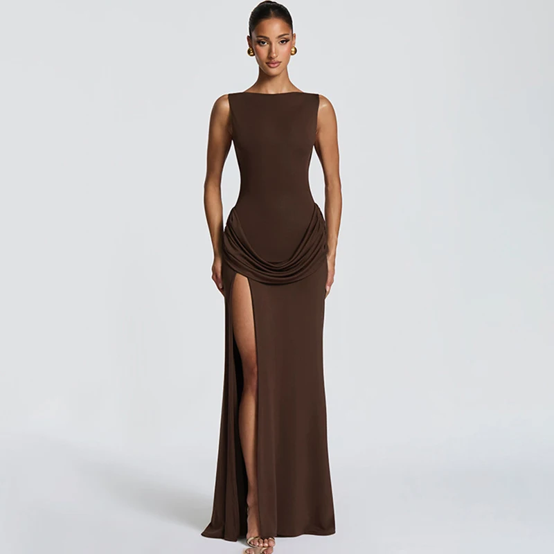 Typhaland Elegant Sleeveless High Slit Maxi Dress Women's Streetwear Ruched Banquet Party Dress High Waist Slim Lady Sexy Dress
Typhaland Elegant Sleeveless High Slit Maxi Dress Women's Streetwear Ruched Banquet Party Dress High Waist Slim Lady Sexy Dress