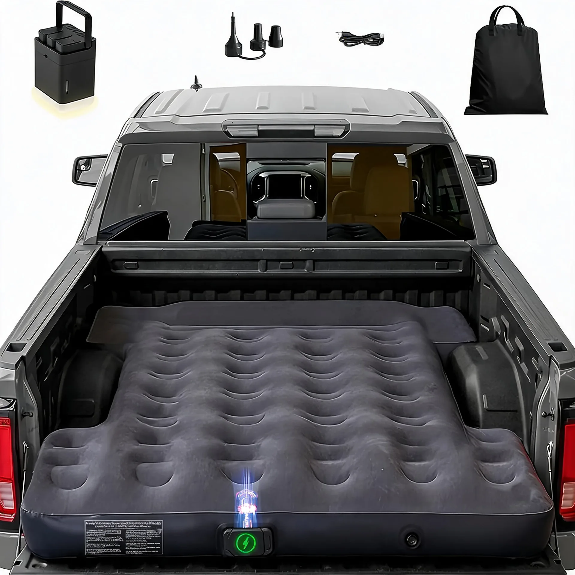 Truck Bed Air Mattress with Built-in Cordless Rechargeable Pump, Inflatable Mattress with Pillow for 6-6.5ft Full Size Short
Truck Bed Air Mattress with Built-in Cordless Rechargeable Pump, Inflatable Mattress with Pillow for 6-6.5ft Full Size Short