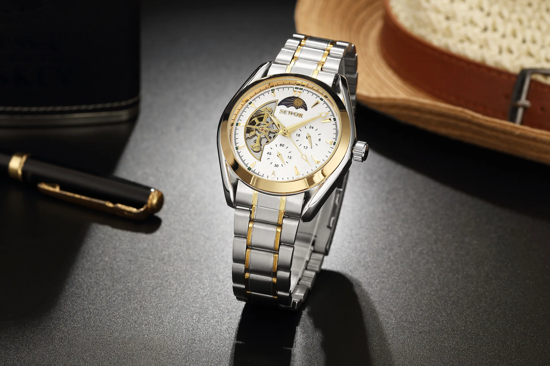 Business Stainless Steel Four-Dial Moonphase Tourbillon Solid Steel Band Self-Wind Automatic Watch for Men
Business Stainless Steel Four-Dial Moonphase Tourbillon Solid Steel Band Self-Wind Automatic Watch for Men
