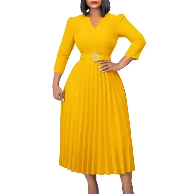 African Dresses for Women 2023 Summer Elegant African Office Ladies V-neck 3/4 Sleeve Pleated Dress Evening Party Robe with Belt
African Dresses for Women 2023 Summer Elegant African Office Ladies V-neck 3/4 Sleeve Pleated Dress Evening Party Robe with Belt