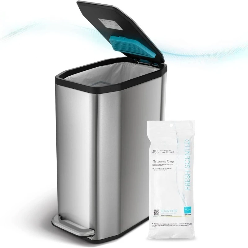 Тонкий кухонный мусорный бак на 13 галлонов с стручкой CleanAura для контроля запаха, нержавеющая сталь, 50 литров, серебристый
Тонкий кухонный мусорный бак на 13 галлонов с стручкой CleanAura для контроля запаха, нержавеющая сталь, 50 литров, серебристый