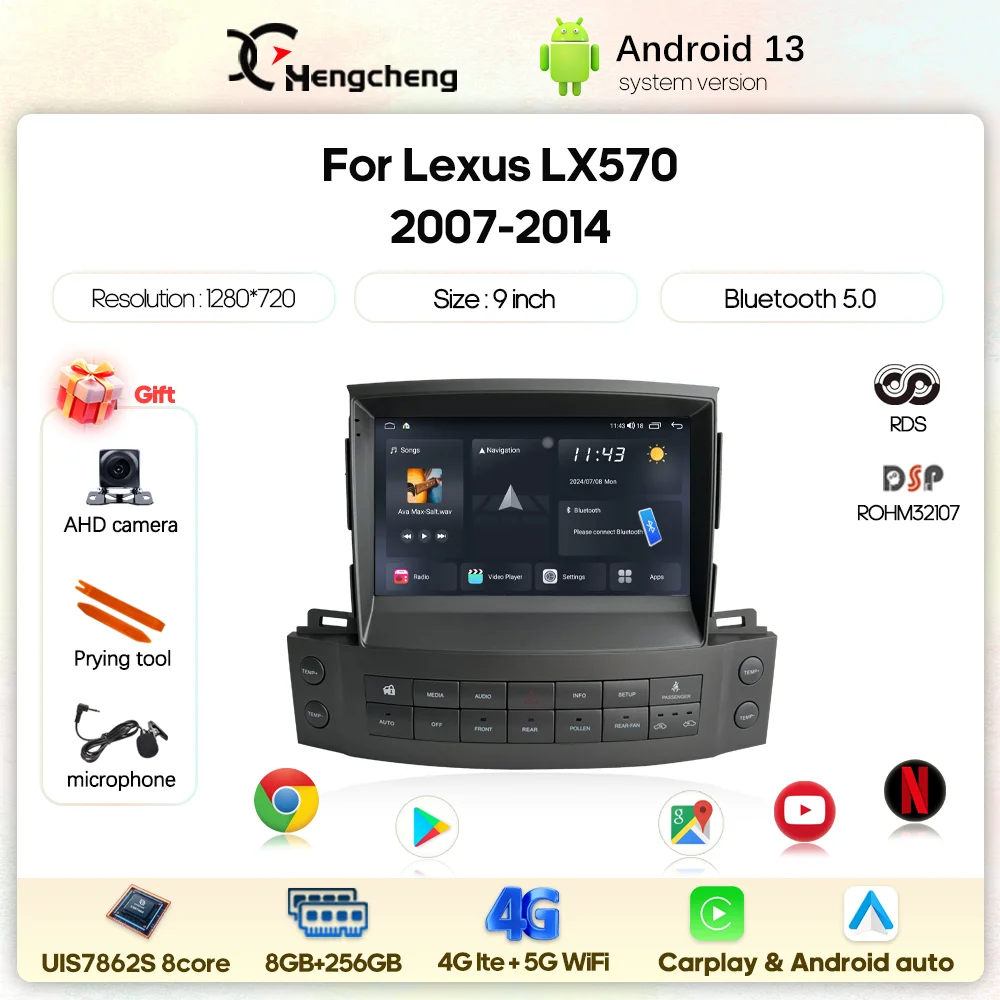 9 дюймов для Lexus LX570 2007-2014 Автомобильный мультимедийный видеоплеер GPS-навигация Радио Стерео DSP Android13 Carplay Auto 4G 360 камера
9 дюймов для Lexus LX570 2007-2014 Автомобильный мультимедийный видеоплеер GPS-навигация Радио Стерео DSP Android13 Carplay Auto 4G 360 камера