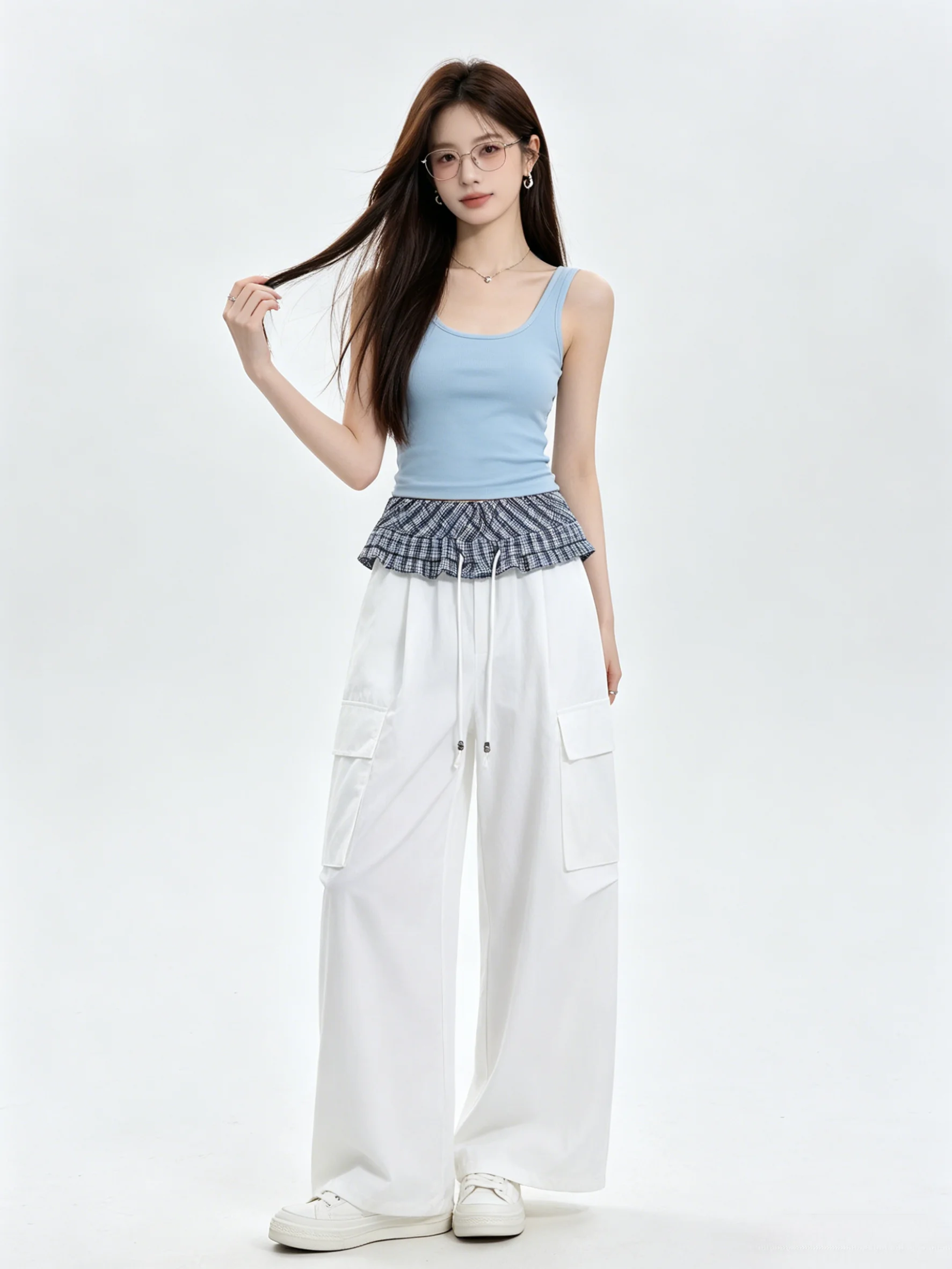 High Waist Wide Leg Pants Korean Style Commute Sports Breathable Women's Bottom Wear Plaid Splicing Retro Summer Workwear
High Waist Wide Leg Pants Korean Style Commute Sports Breathable Women's Bottom Wear Plaid Splicing Retro Summer Workwear