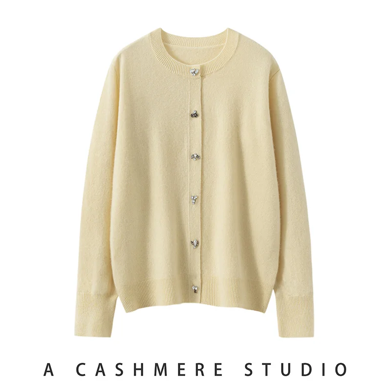 Autumn Winter Women's 100% Cashmere Round Collar High-Quality Warm Studded Diamond Button Cardigan Casual Sweater Cashmere Tops
Autumn Winter Women's 100% Cashmere Round Collar High-Quality Warm Studded Diamond Button Cardigan Casual Sweater Cashmere Tops