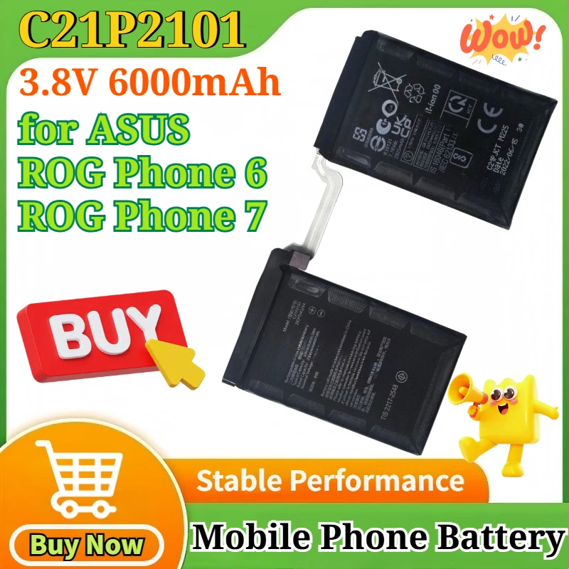 New C21P2101 3.8V 6000mAh Li-Polymer Replacement Battery for ASUS ROG Phone 6 / ROG Phone 7 High-capacity Battery Accessories
New C21P2101 3.8V 6000mAh Li-Polymer Replacement Battery for ASUS ROG Phone 6 / ROG Phone 7 High-capacity Battery Accessories