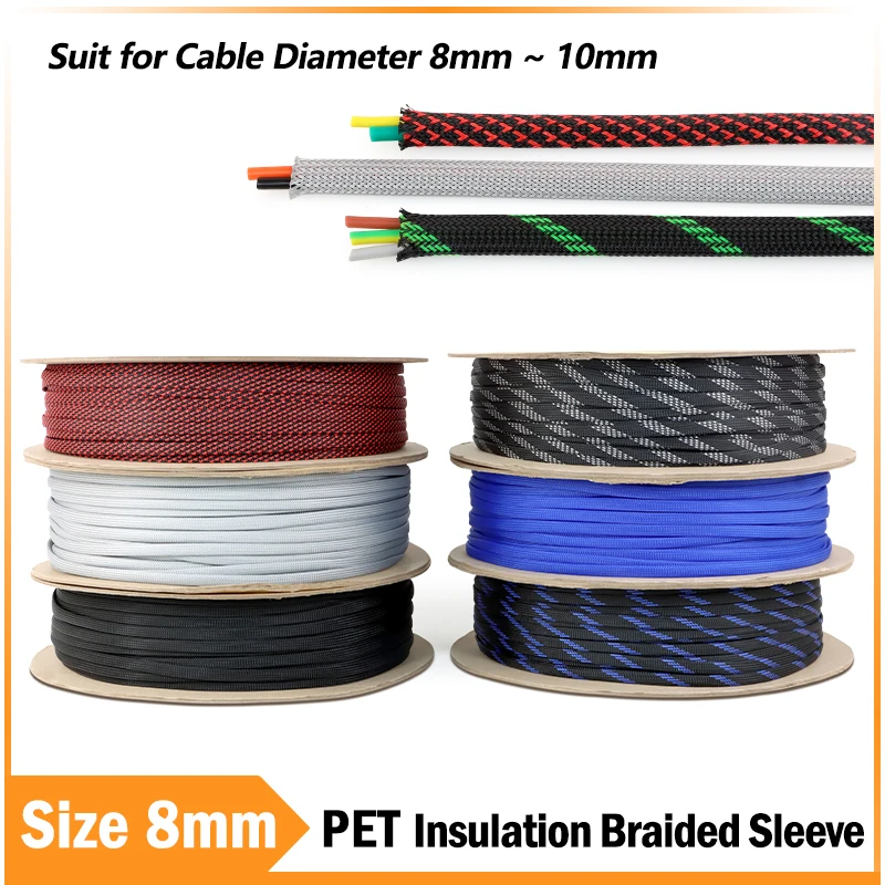 8mm Colored Braided Expandable Sleeve Nylon Snakeskin Mesh High Density Insulate PET Retractable Shockproof For Protector Cable
8mm Colored Braided Expandable Sleeve Nylon Snakeskin Mesh High Density Insulate PET Retractable Shockproof For Protector Cable