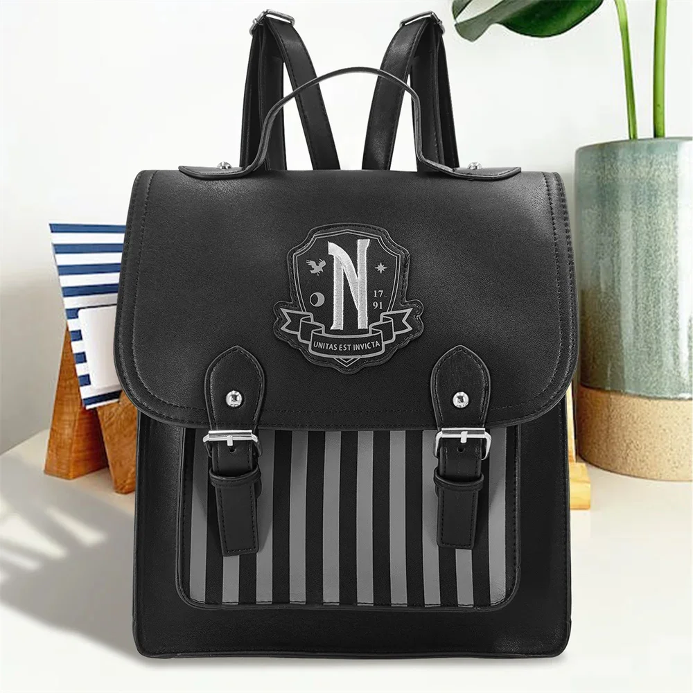 Movie Wednesday Black PU Leather Backpack Women Casual Vintage Schoolbag Student Girls Addams Fashion Large Capacity Backpack
Movie Wednesday Black PU Leather Backpack Women Casual Vintage Schoolbag Student Girls Addams Fashion Large Capacity Backpack