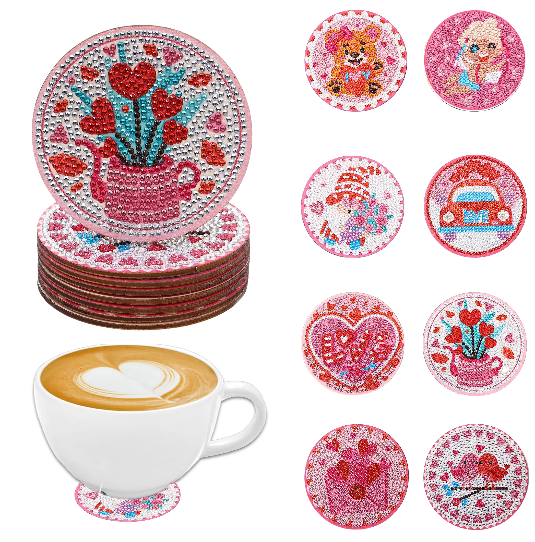 8pcs/Set DIY Hearts Diamond Painting Coasters without Holder Anti Slip Wood Coasters for Drinks Living Room Office Bar Kitchen
8pcs/Set DIY Hearts Diamond Painting Coasters without Holder Anti Slip Wood Coasters for Drinks Living Room Office Bar Kitchen