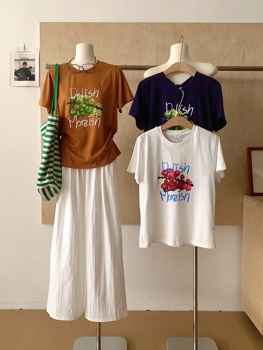 Wedbleser Korean Fruit Grape Print Short Sleeved T-shirt Women Summer Niche Versatile Comfortable Round Neck Top
Wedbleser Korean Fruit Grape Print Short Sleeved T-shirt Women Summer Niche Versatile Comfortable Round Neck Top